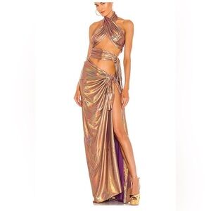 Bronx and Banco Shimmering Gold Halter Dress